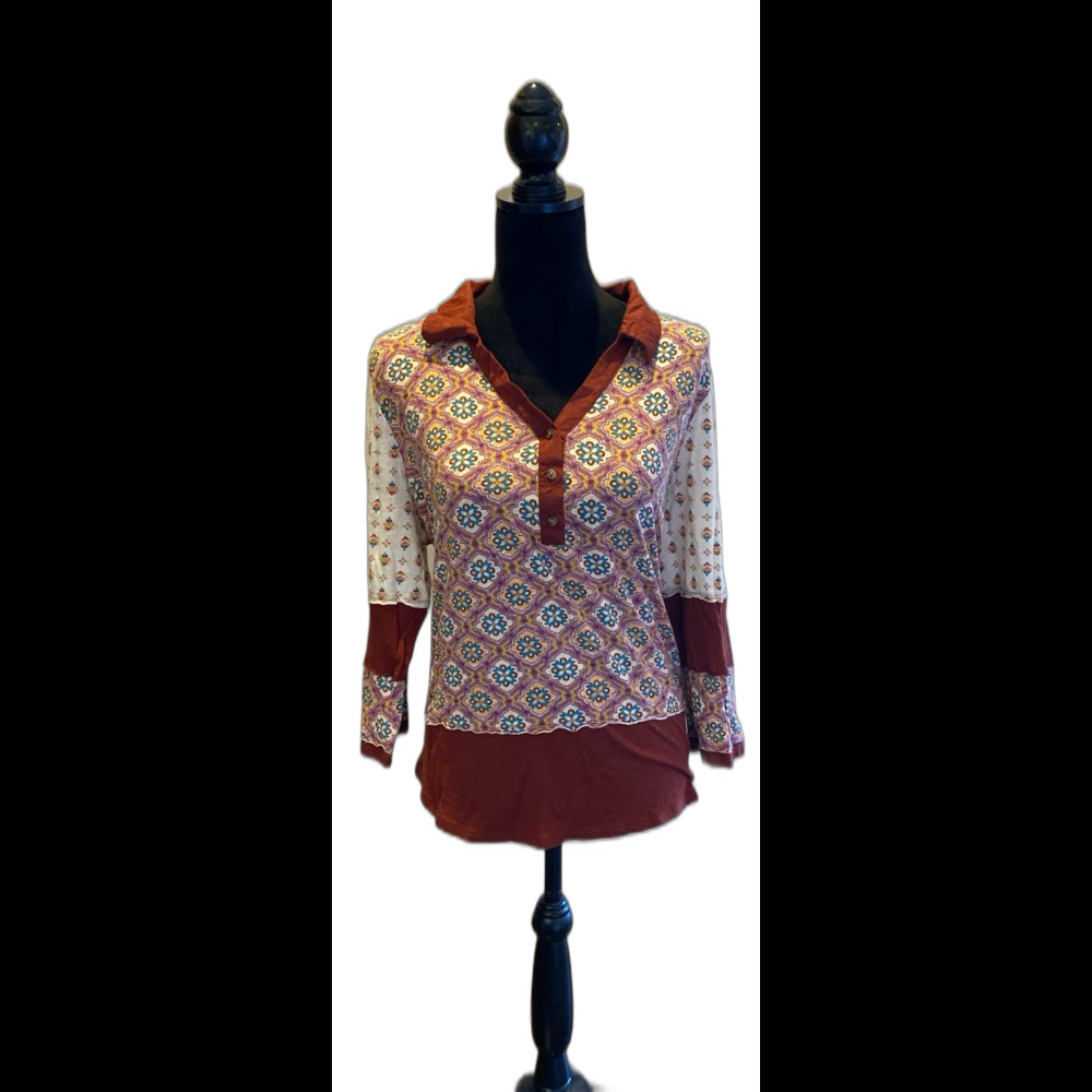 Cato Boho Blouse Top Size XL 60% Cotton Peasant Retro Cottagecore Purple Rust